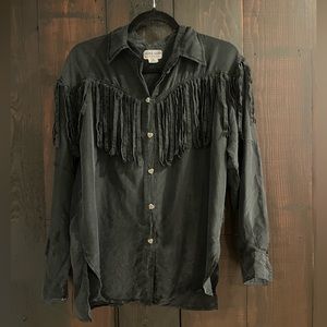 Vintage Carol Horn Workshop fringe blackish grey long sleeve shirt